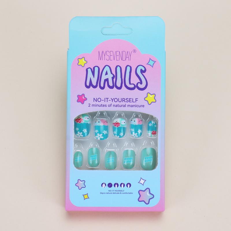 

Children s Wearable Cute Cartoon Nail Tips - Short Round, 24 Removable False Nail Pieces for Girls Glue Style