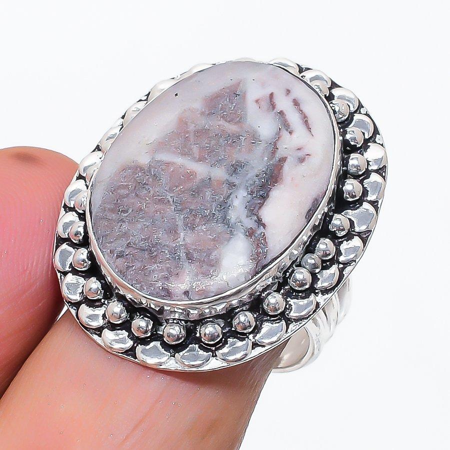 Natural Cappuccino Jasper Gemstone 925 Sterling Silver Jewelry Ring Size 8 B4Y21