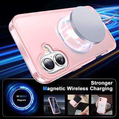 For iPhone 16 Case Frosted TPU+PC Phone Cover with Magnetic Kickstand PET Screen Protector Compatible with MagSafe