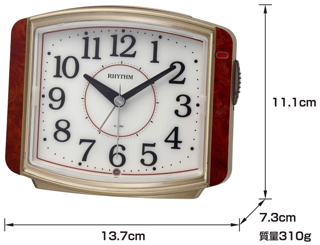 RHYTHM Alarm Electronic Sound Dark Automatic Continuous Second x x 8RE644SR23 Clock, Analog, Alarm, Light, Turn-On, Hand, Brown, 11.1 13.7 7.3 cm,