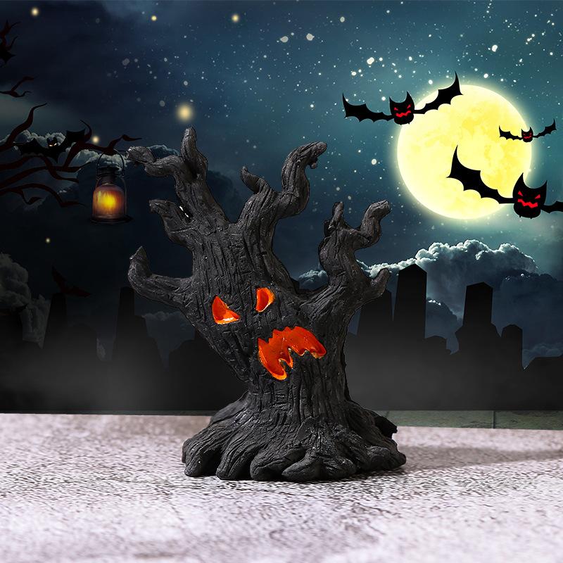 Halloween Pumpkin Lanterns LED Electronic Candles Ghost Tree Stump Decorations Funny Faces Festive Atmosphere Ornaments