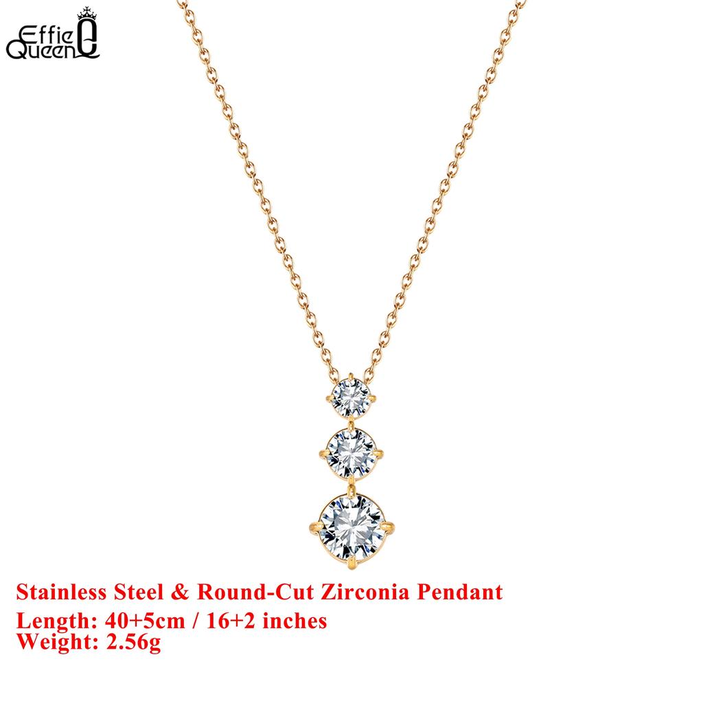 EFFIE QUEEN Stainless Steel 18k Gold Round Cut Zirconia Pendant Necklace Banquet Jewelry for Women, Wedding Party Gift STKN08
