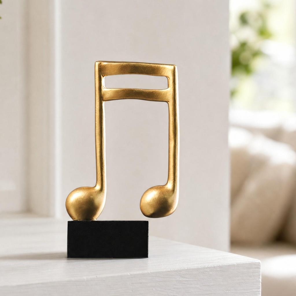 Musical Note Ornament with Ebony Base Elegant Freestanding Tabletop Decor Set