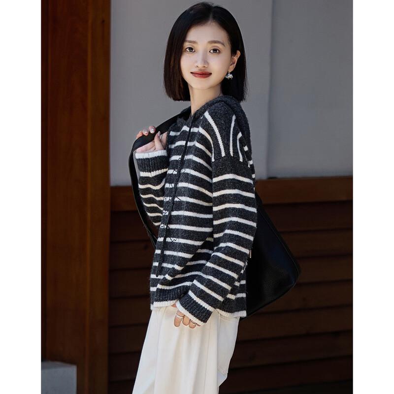 Demana Women's Striped Hooded Wool Blend Knit Sweater