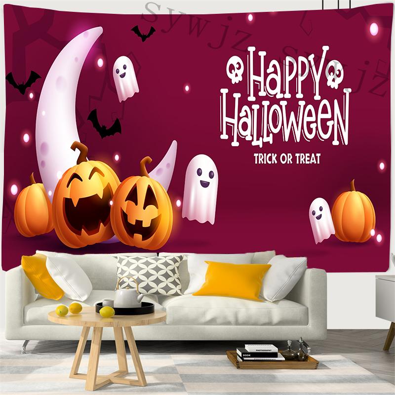 Home Decoration Tapestry Halloween Pumpkin Lantern Wall Hanging Magic Castle Spooky Holiday Party Background