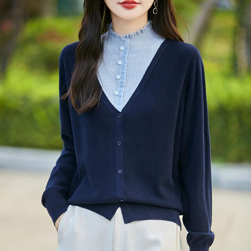 Dámský kašmírový svetr Qinghe kašmír 50% hedvábí 50% vlna podzimní a zimní kašmírový kardigan měkký a teplý