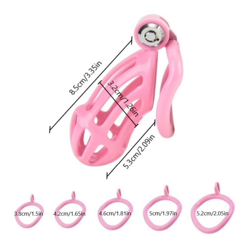 Pink Male Penis Cage with 5 Cock Rings Set Long Penis Bondage Bird Chastity Cage Belt Cock Ring Slave Restraint Man Sex Toy