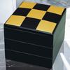 J-kitchens Dinner Lacquerware Jubako Box, 3 Tiers, 7-inch, Spring Breeze Black Checkered Design, 20cm, Resin, Made in Japan, PNO. 634402