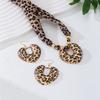 Brown Leopard Print Silk Scarf Heart-Shaped Pendant Necklace Set Women Girls Gifts Fashion Jewelry Hot Sale Party Gift 2025 New