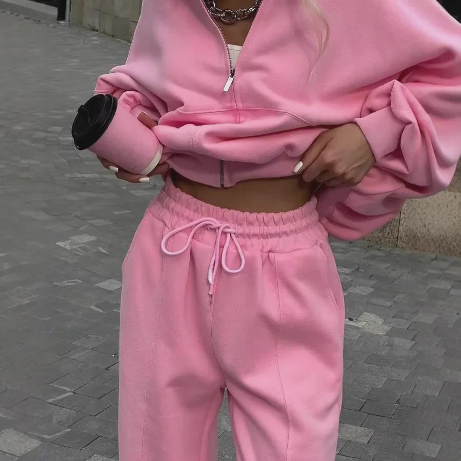 Dámský podzimní ležérní svetr na zip, dvoudílný set 2025