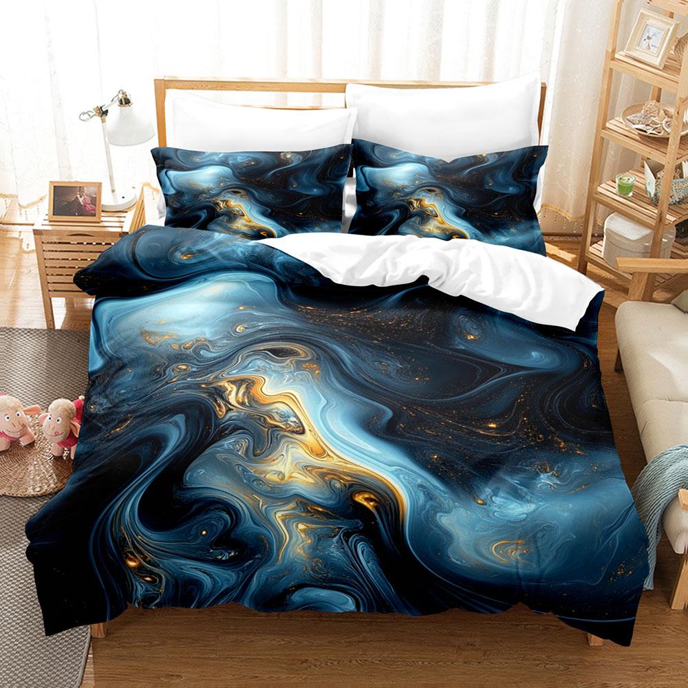 Blue and Gold Vortex 3D Bedding Set Duvet Cover Set King Queen Twin Double Comforter Cover Set For Home and Decoration
