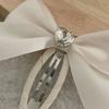 Women Hairpin Smooth Edges Smooth Satin Ribbon Bow Sparkling Rhinestone Rounded BB Clip Hair Accessory