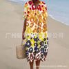 New Loose Casual Comfortable V-neck Digital Printing Pleated Large Version Dress