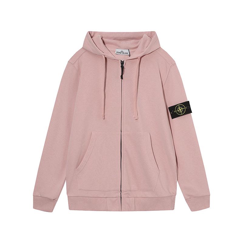 Stone Island Classic Zip Sweatshirt with Sleeve Badge - Unisex Casual Solid Color