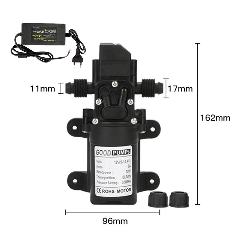 12V High-Pressure Self-Priming Diaphragm Water Pump, 130PSI, 6L/Min, Automatic Flow Switch, Safe and Compact Design