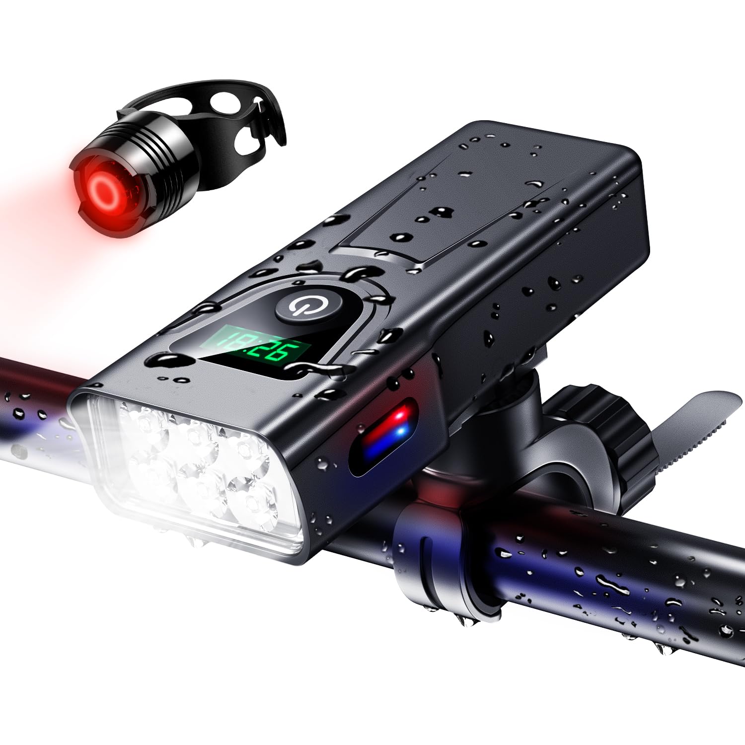 

Rechargeable Bicycle 5200mAh 6 Powerful Lamps and Side Visibility 1000 High 5 Dimming IPX6 Mobile LCD Battery Level LED and Easy Perfect for Road and