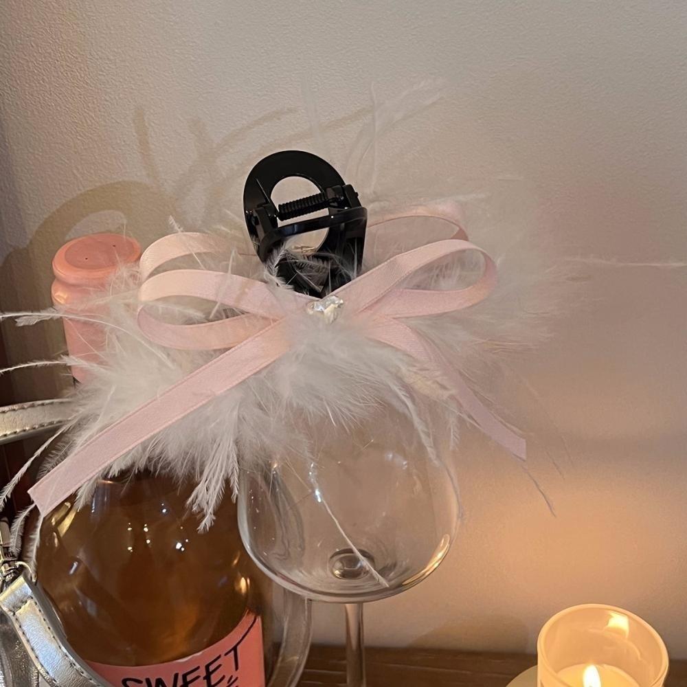 Super fairy temperament bow feather grab clip large fluffy hairpin 2025 new simple hair accessories