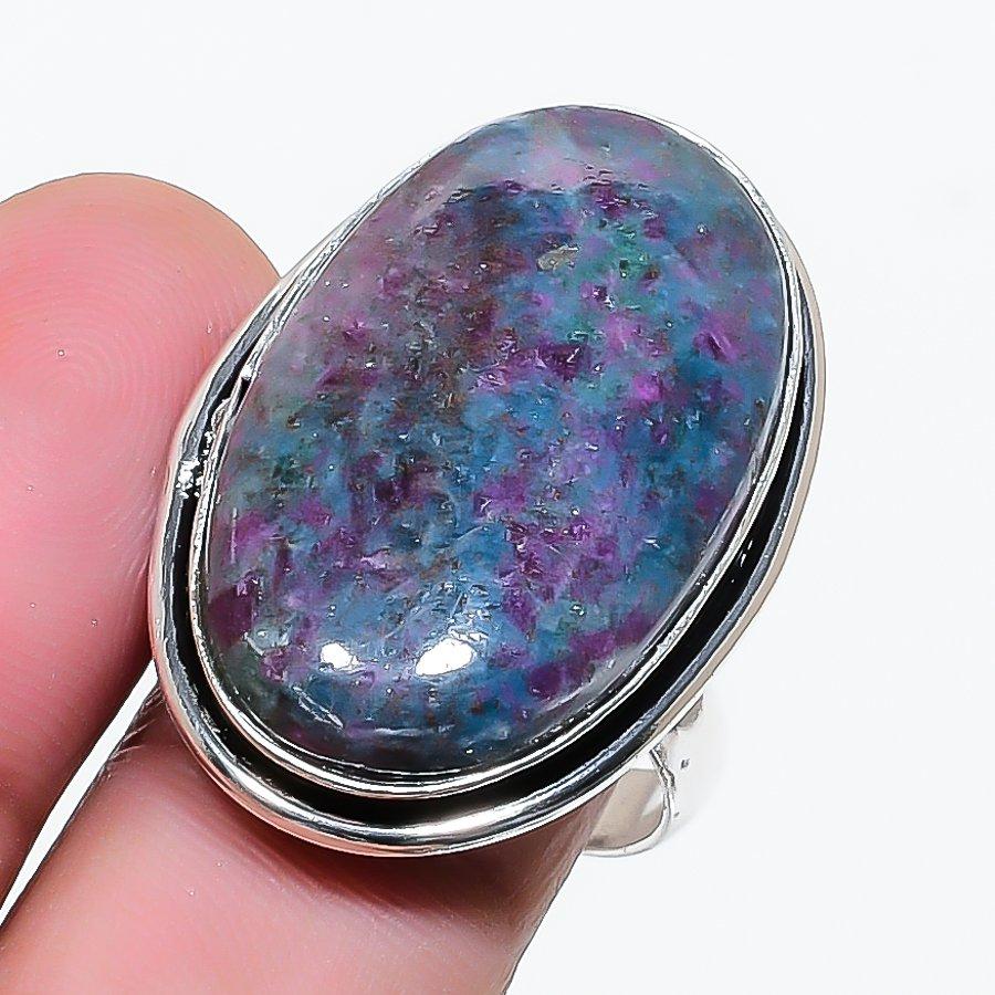 Natural Ruby Fuchsite Gemstone 925 Sterling Silver Jewelry Ring Size 9 AR-17694