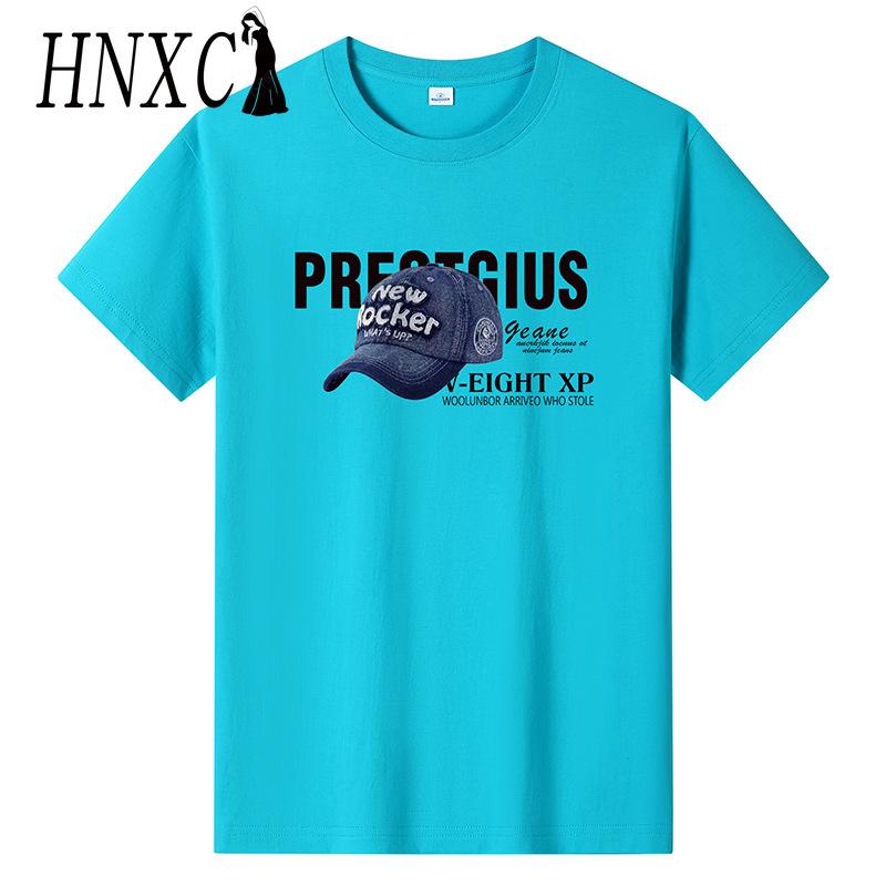 HNXC Kortermet t-skjorte i bomull for menn mote løs halvermet skjorte med trykt medfølende skjorte