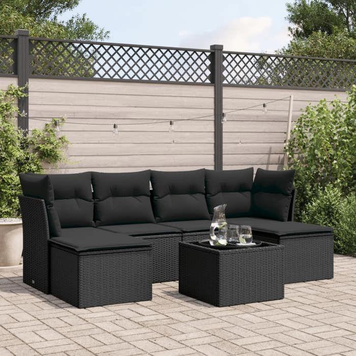 VidaXL Salon de jardin 7 pcs avec coussins noir résine tressée 3218015