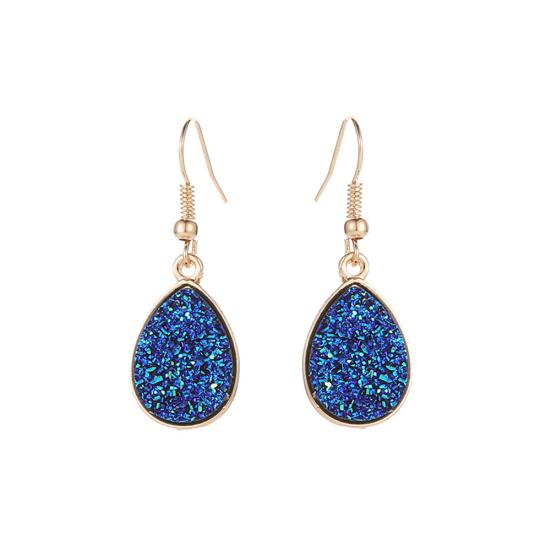 Модные женские капли воды Drusy висячие серьги-крючки уникальный подарок для вечеринок темно-синий