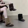 Autumn and Winter New European and American Retro Inner Height Increase Square Head Western Boots Rivet Belt Buckle Trouser Tube Boots