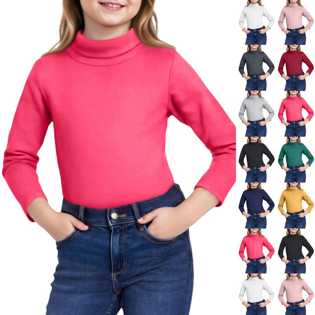 Girls Cute Tops Spring  High Neck Solid Long Sleeve Round Neck Top Party Birthday School Sweaters