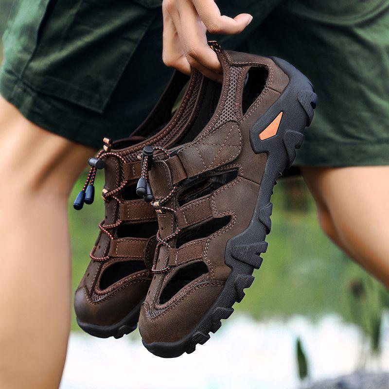 

Sandals men s summer outer wear driver driving sports high-end outdoor wading non-slip wear-resistant bag head beach shoes men s shoes 44