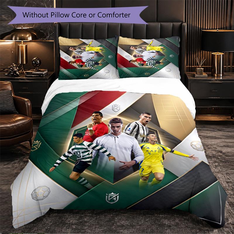 Set Lenzuola 3 Pezzi con Fantasia Cristiano Ronaldo Morbida Microfibra Copripiumino con Federe per Camera da Letto