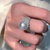 Gorgeous White Pearl Finger Ring Female Wedding Party Full Diamond Zircon  Luxury  Sterling Silver Accessories