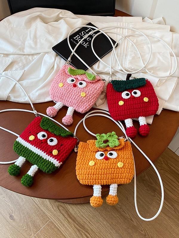 Cute Watermelon Woven Handbag With Magnetic Closure For Daily Use