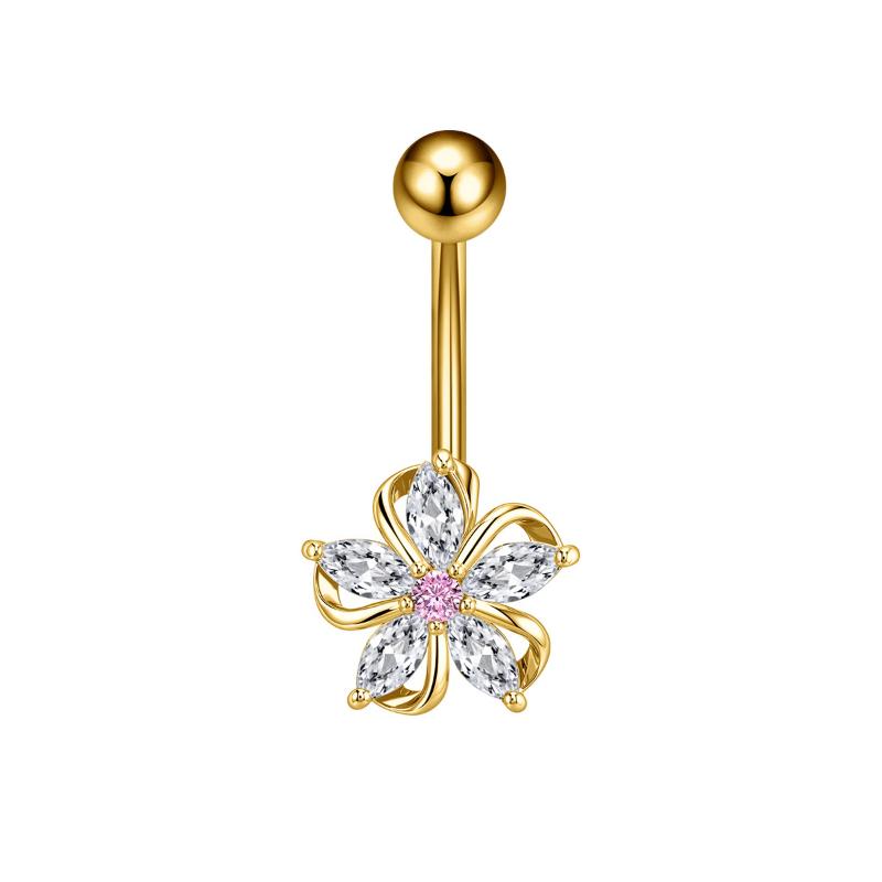 Cherry Flowers Belly Button Ring Crystal Belly Navel Piercing Nombril Long Dangle Belly Jewelry