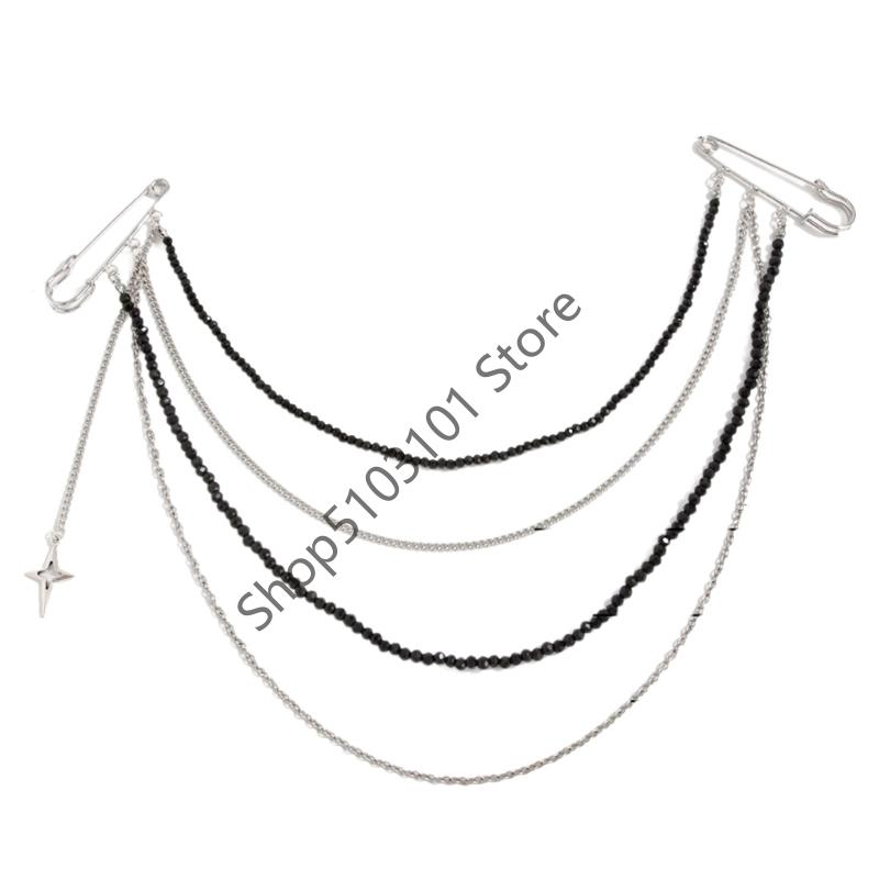 Mode Vintage Stern Brosche Pins Anziehen Bund Quasten Kette Revers Pin Broschen für Damen Sicherheitsnadeln