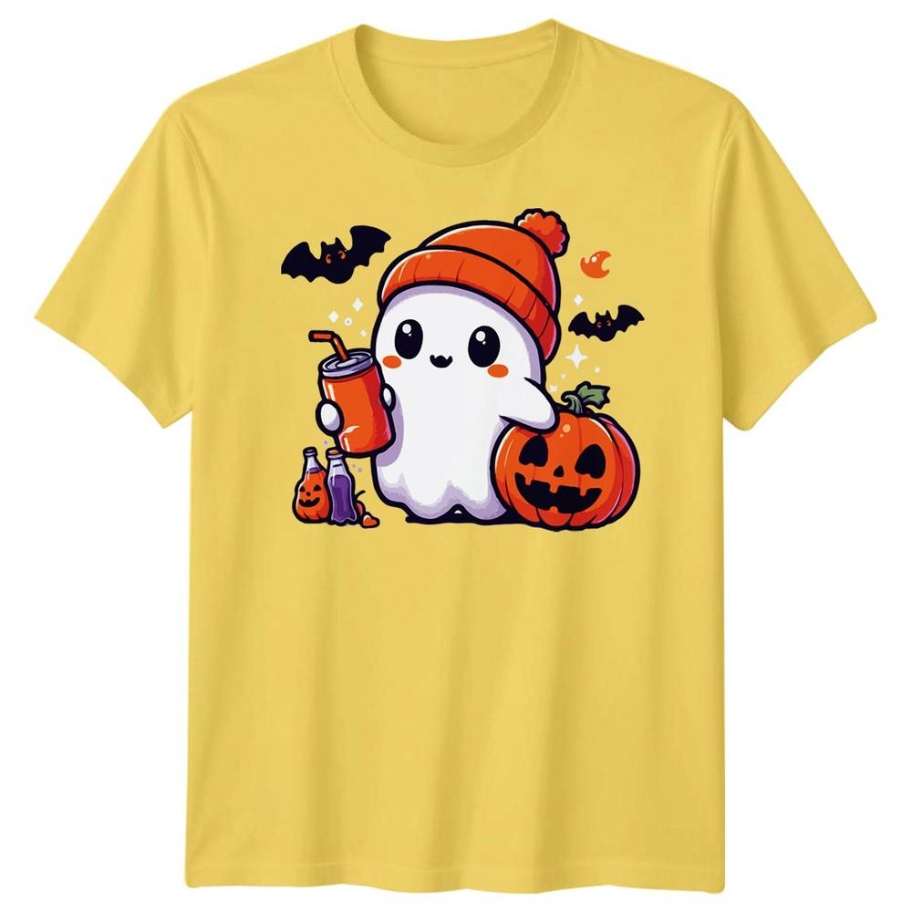 Halloween TShirt Ghost Pumpkin Iced Coffee Spooky Graphic Adults Kids Tee