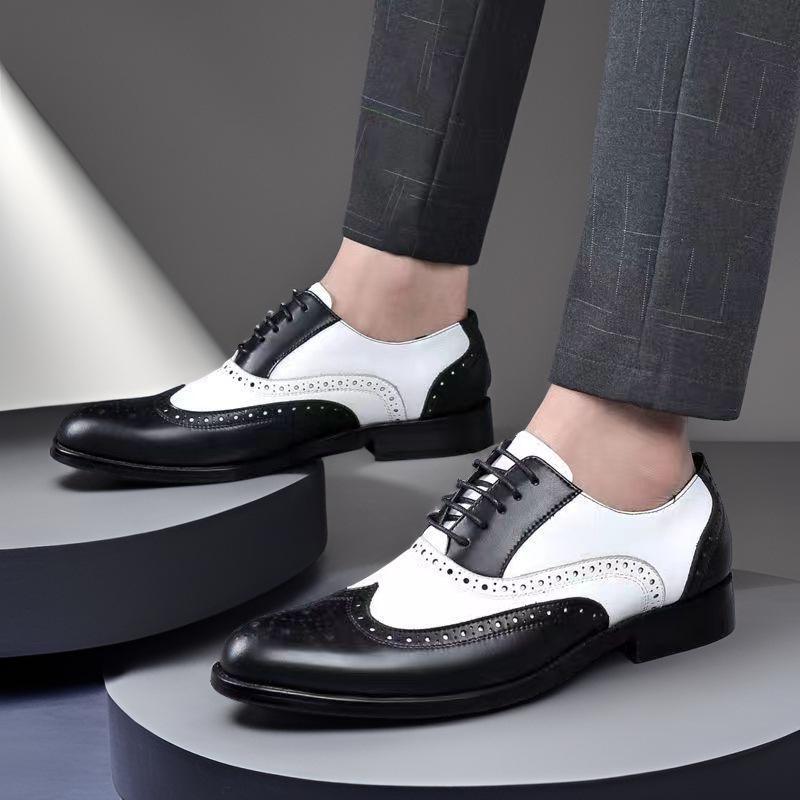Men's Brogue Leather Shoes: Large Size, Color-Block, Trendy Formal Footwear