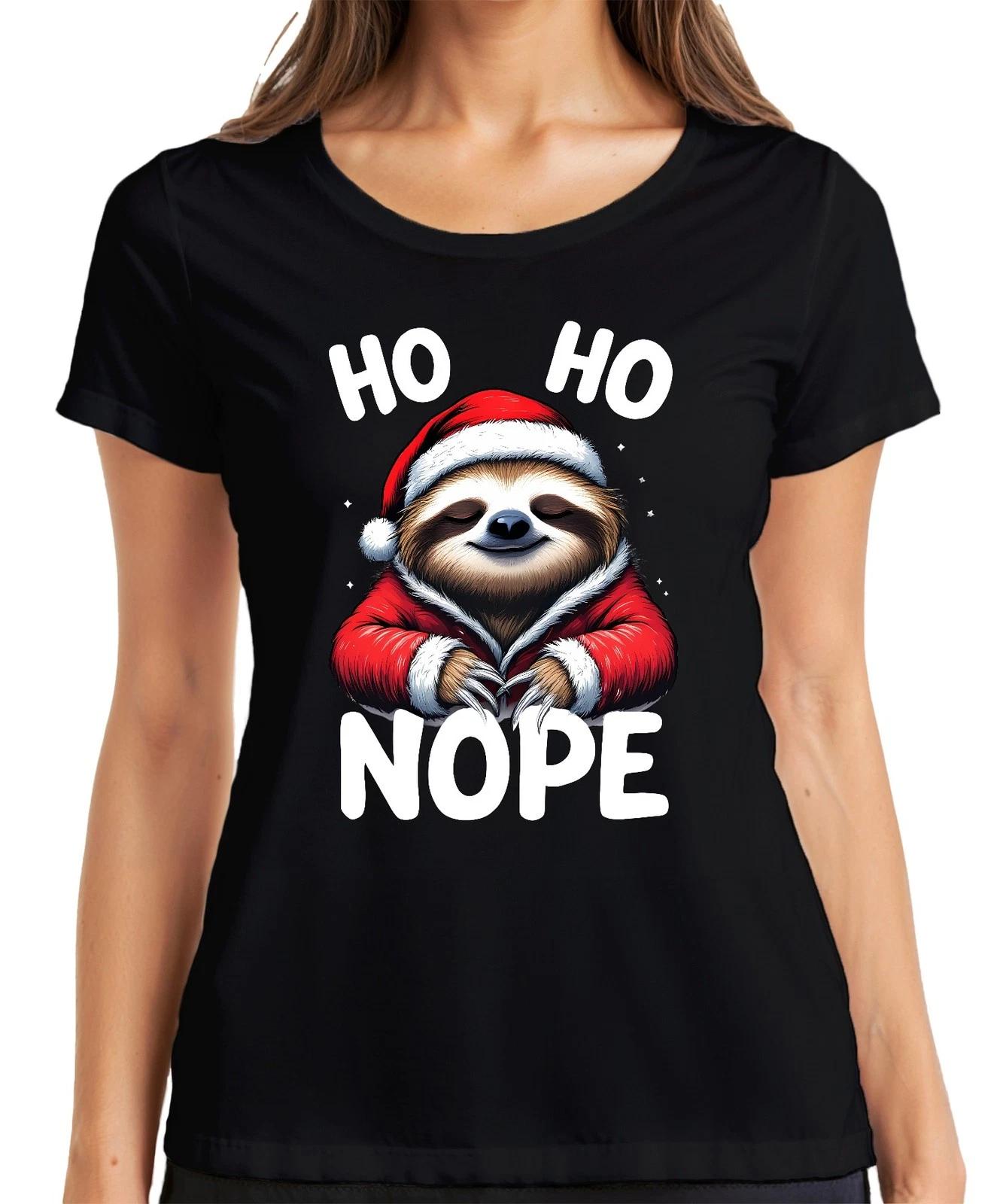 HO HO NOPE Weihnachts Faultier lustig Santa Mütze Geschenk Winter Damen T-Shirt XXXXL