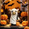 Decorative Pumpkin Cow Statue Highland Halloween Decor, Funny Resin Ghost Figurine for Home Mantel Decorations Office Tiered Tray Table Desk