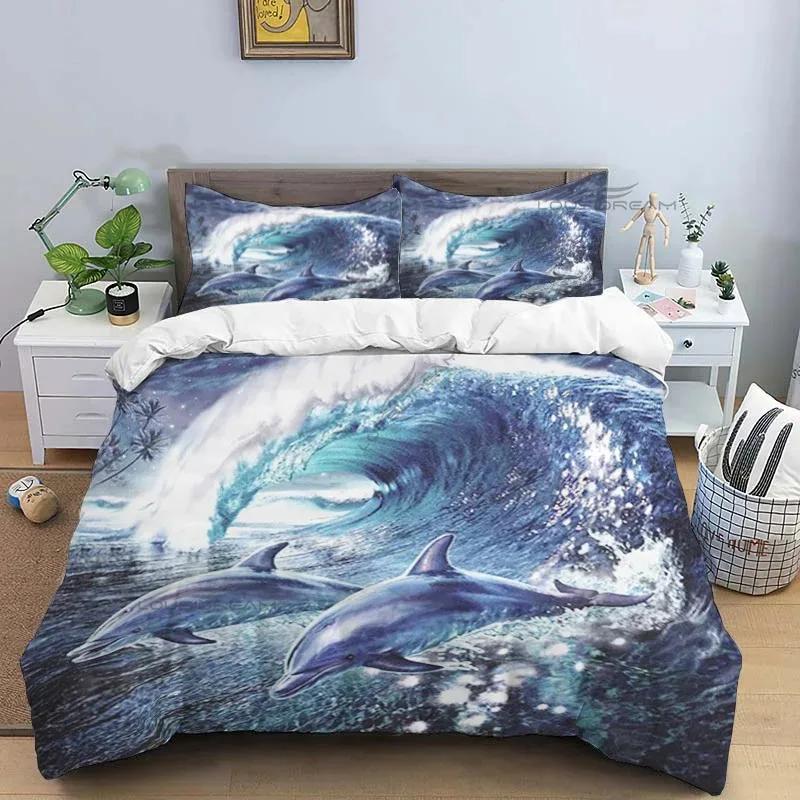 Dolphin Pattern Comforter Bedding Set,Duvet Cover Bed Set Quilt Cover Pillowcase,King Queen Size Bedding Set