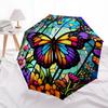 Stained Glass Butterfly and Flowers Patterned Umbrella with 8 Iron Ribs, Plastic Handle, Fashion Design, Windproof Portable Foldable Sunshad