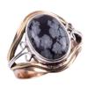Pierre Gemme Obsidienne Flocon de Neige Naturelle Argent Sterling 925 Bague Bicolore T.10.5 m3k55