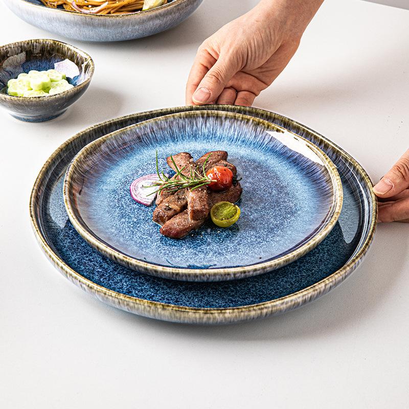 Yunmeng Blue Kiln-Changed Glaze Tableware Is Exported To Europe, America And Other Retro Personalized Blue Irregular Ceramic Dishes