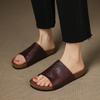 Fashion 2025 New Summer Women Sandals Genuine Leather Women Shoes Open Toe Med Heel Shoes Slippers Beach Modern Slippers