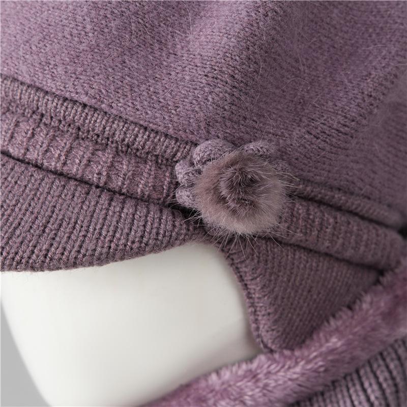 Wool Hat Women's Autumn and Winter Fleece Warm Hat, Ear Protection, Cold Protection, Thickened Knitted Hat