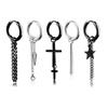 Tassel Round Stars Chain Korean Style Earrings Men Hoop Earrings Cross Ear Studs Stainless Steel
