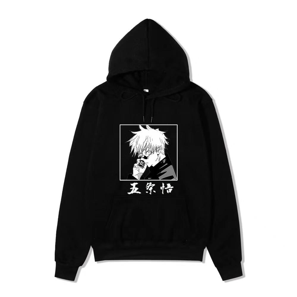 Jujutsu Kaisen Satoru Gojo Hoodie Unisex Fleece Sweatshirt Square Black White Manga Print Chinese Name Autumn Winter Pullover