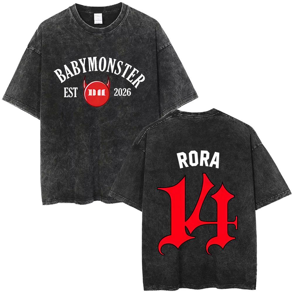 Washed Vintage Kpop Band Babymonster Ahyeon Asa Rami Rora Ruka Pharita Chiquita T-shirt Men Women Korean Fashion Trend T Shirt S разноцветный