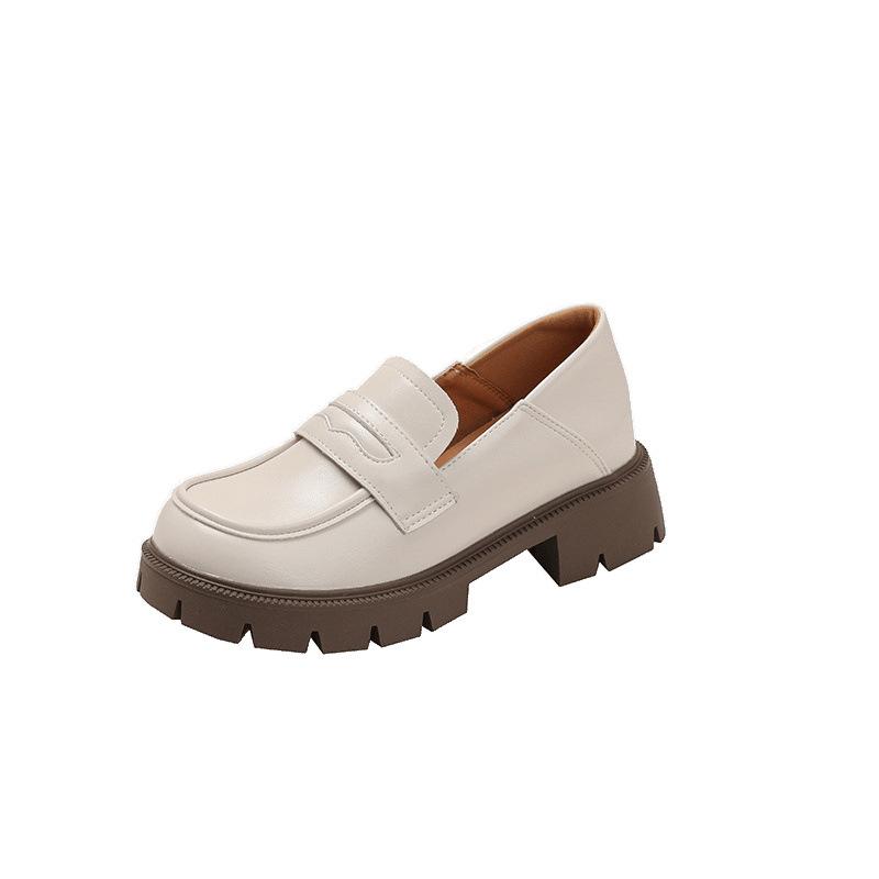 Small inner height increase women's autumn and winter platform thick heel single shoes commuter small leather shoes