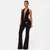 D25St556 European and American Cross-Border Halter Neck, Open Back, Tie-Up Top with Metal Buckle and Slightly Flared Long Pants Two-Piece Set
