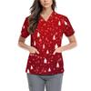 Women's Cute Bow Printed Work Clothes V-neck Double Layer Pockets Basic Short Sleeve Top Pullover