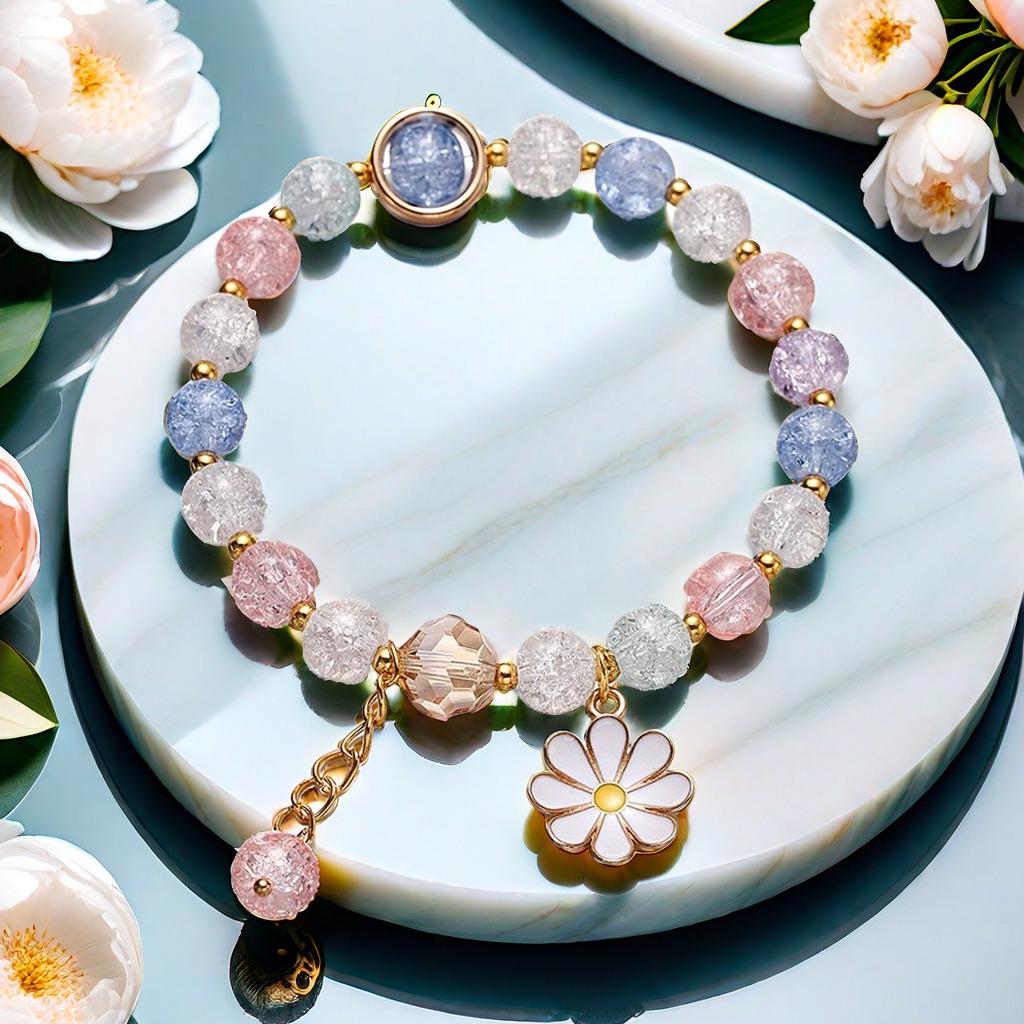 Daisy Popcorn Beaded Bracelet: Elegant Women's Hand Jewelry